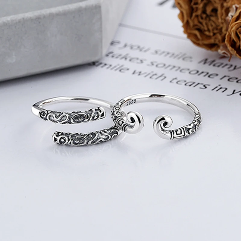 Trumium 925 Sterling Silver Wukong Rings for Couple Personality Tightening Curse Trendy Monkey King Retro Round Open Ring Gifts