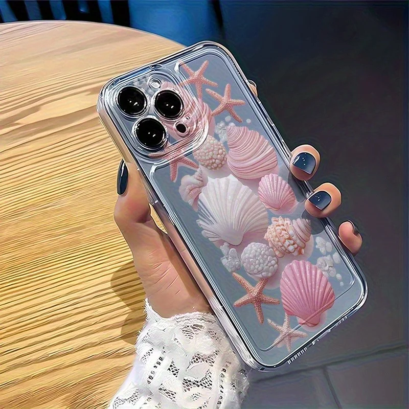 Trendy Pink Seashell Phone Case For iPhone 17 18 Air 16 15 14 11 Pro Max Plus 13 12 Mini Transparent Shockproof Soft Back Cover view 5