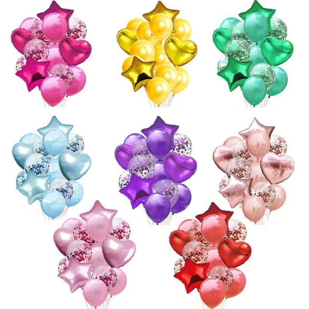

14 PCS Rose Gold Aluminum Foil Heart Star Balloons for Baby Shower Wedding Birthday Party Decor