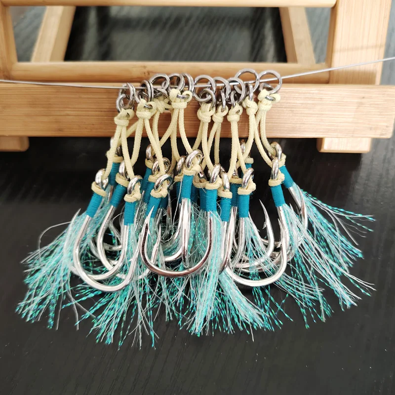 

1/0-5/0 Fishing Pike Hook 10 Pairs Fishing Hook Glow Double Hook Jig Lure Fishing Boat Sea Slow/Fast Jigging Barbed Assist Hook