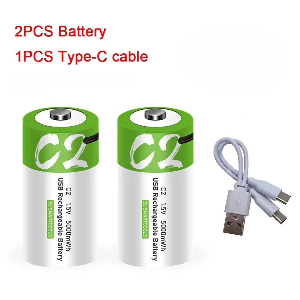 1,5 V 5000 mWh C-formaat LR14 Li-po oplaadbare batterij Type-C Ultrasnel opladen voor zaklamp Gasfornuis Elektronische pianoradio's