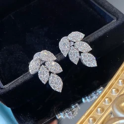 Huitan Chic Leaf-shaped Stud Earrings Silver Color Crystal Cubic Zirconia High-quality Wedding Earrings Jewelry for Women Gifts