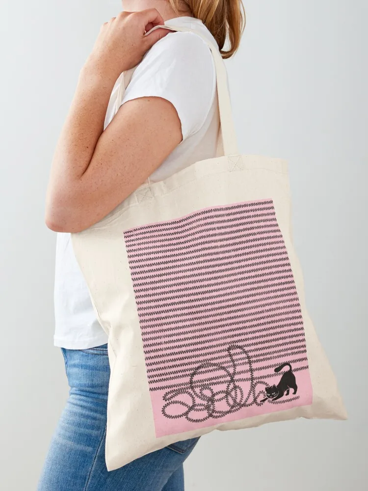 

Unravel (Black Cat on Pink) Tote Bag handbag tote bag women reusable shopping bags Custom bag