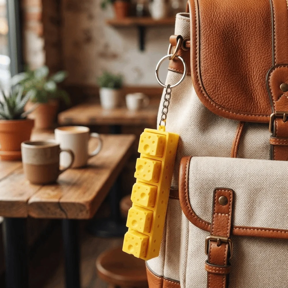 Lovely Cheese Shape Cheese Clicker Fidget Keychain Clicking Sound Tactile Keyboard Press Finger Sturdy Key Ring