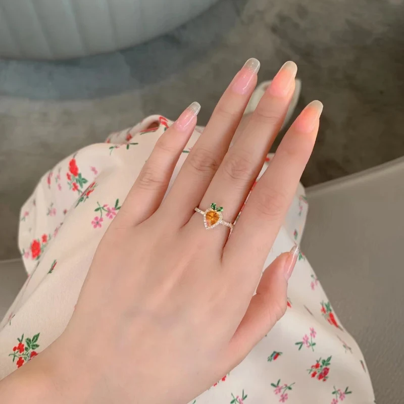 Light luxury carrot rings for women sweet sterling silver 925 inlaid yellow gemstone romantic engagement jewelry girlfriend gift