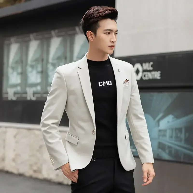 

Boutique Men's Large Size Fashion Business Single West Korean Slim Solid Color British Style Dress Casual Trend Suit Jacket