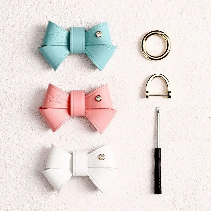 New Handmade Kawaii Bowknot Keyring Pendant Cute Leather Unisex Key Chains for Friend Luxury Design Bow Car Keychain Accessories