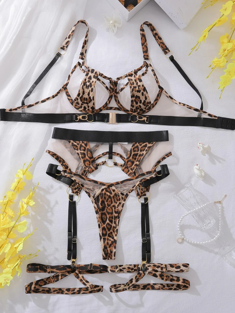 Leopard Fetish Lingerie Push Up Bra Sexy Outfit Naked Women Without Censorship Underwear Erotic Delicate Bilizna Set