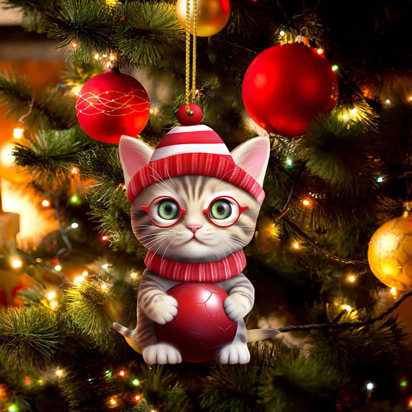 Funny Little Cat Christmas Tree Decoration Couple Gift Creativity Glass Wall Decorations Car Hanging Decorations Kids Toys