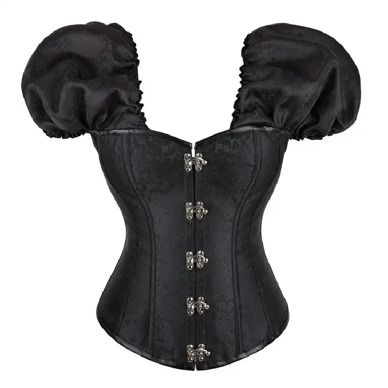 Gothic Women Corset Overbust Waistcoat Bustier Short Sleeves Retro Euro-American Style Shapewear Top For Corselet