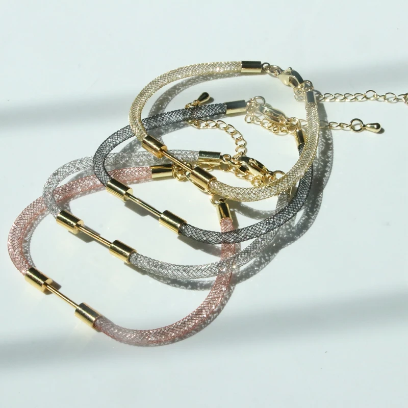

5Pcs/3mmTrendy Mesh Crystal Bracelet Chain Copper Silk Tube Bangle Handmade DIY Jewelry Making Finding Wholesale Bulk