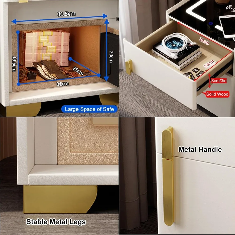 منضدة LED حديثة مع درج وآمن ومحطة شحن لغرفة النوم والمكتب #6