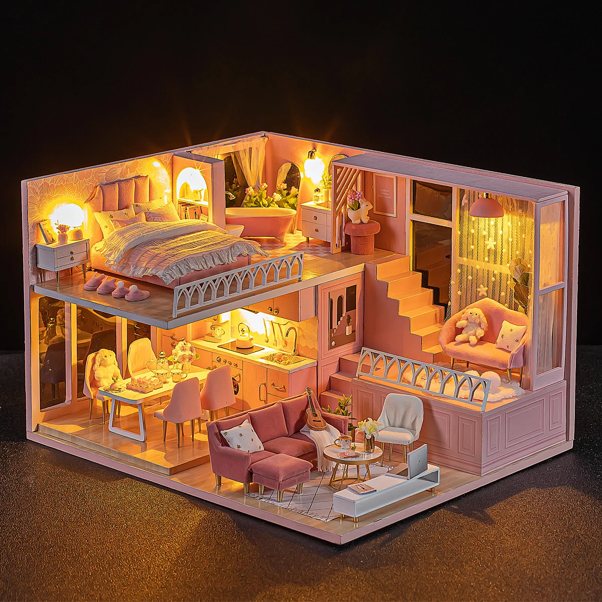 Baby House Mini Miniature Doll House DIY Small House Kit Production Room Princess Toys, Home Bedroom Decoration with Furniture W