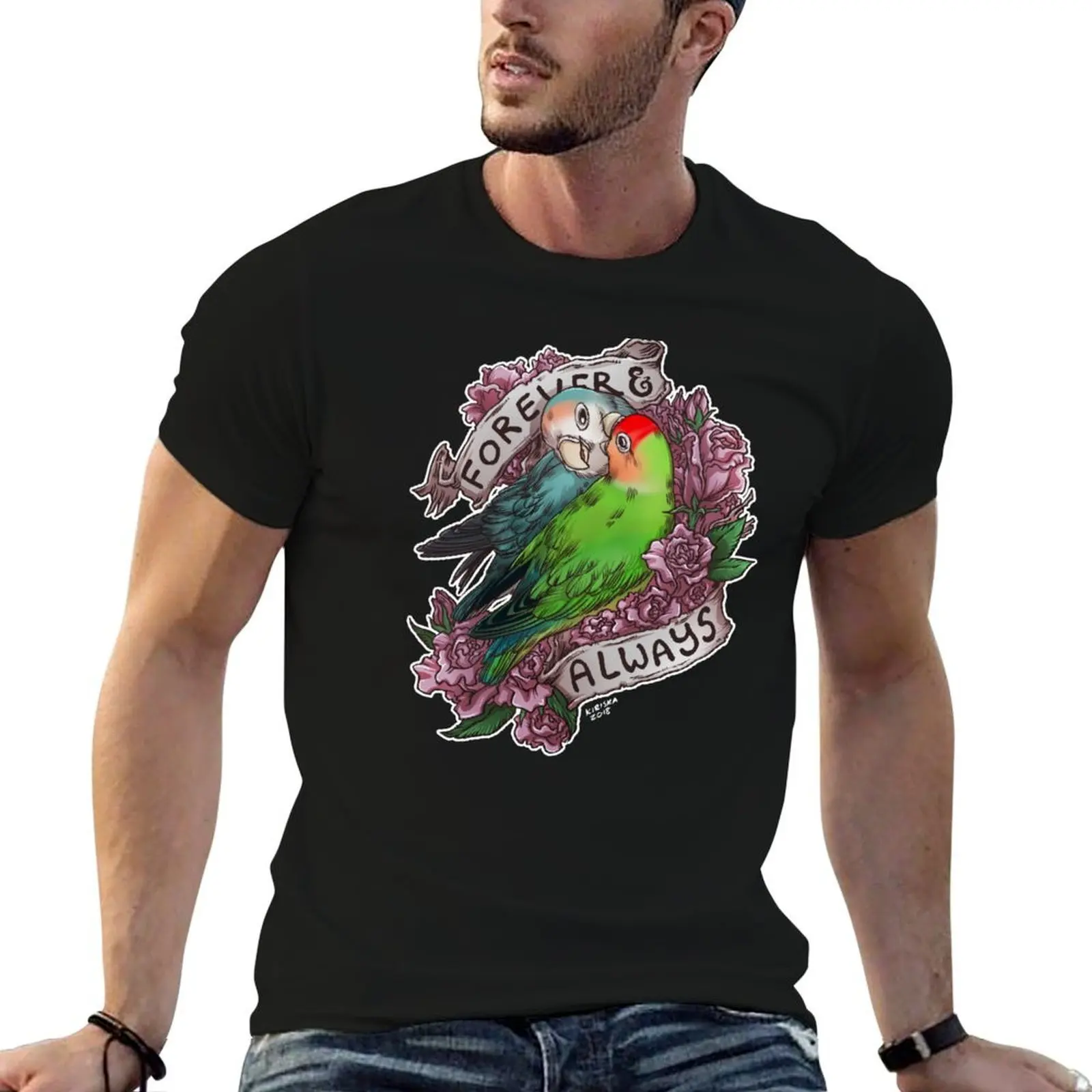 Forever and Always (peach-faced lovebird) T-Shirt Work Wear Simple Tee Shirt