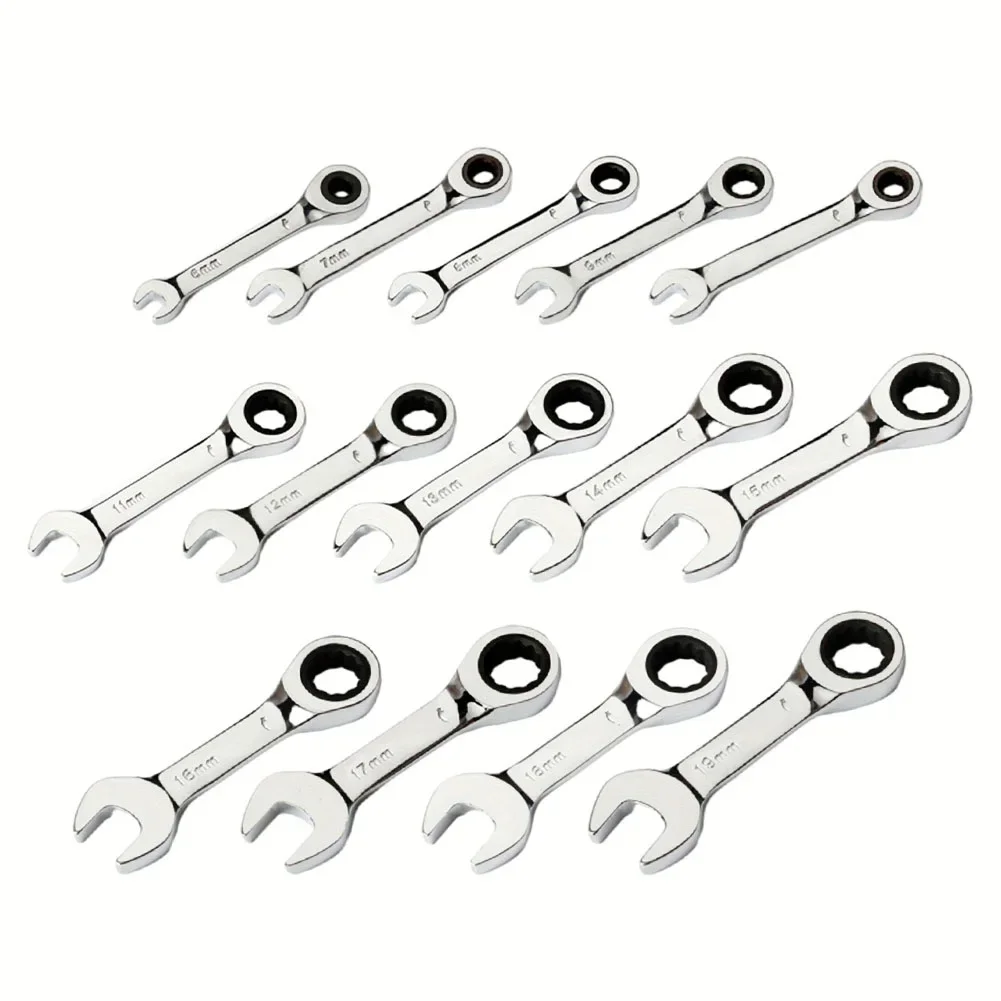 1Pc Ratchet Wrench Short Handle 8-19mm 72 Tooth Socket Wrench Spanner For Bicycle Car Auto Repairing Manual Tool