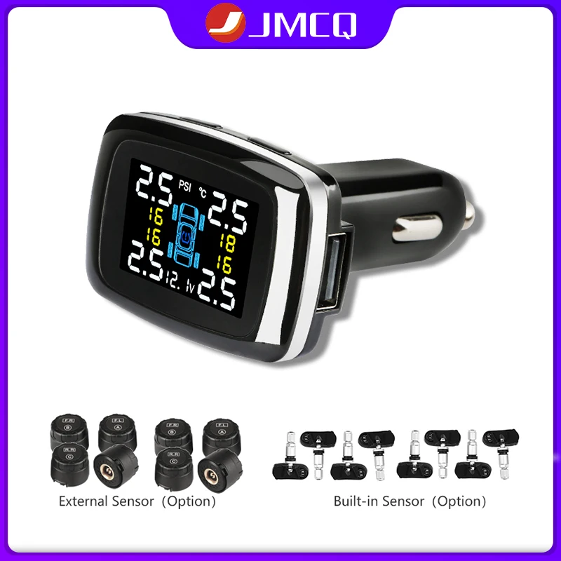 JMCQ Car TPMS Tire Pressure Alarm Monitoring System Cigarette lighter USB Auto Security Tyre Temperature Warning Pressure Gauge