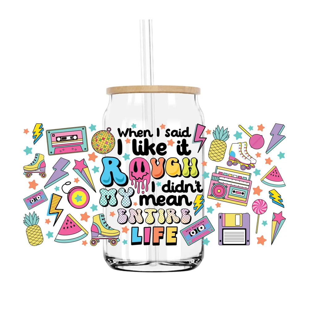 

Positive Life Funny Quote 16OZ UV DTF Cup Wrap Transfers Stickers Custom Labels DIY Durable Waterproof Logo For Libbey Glass Can