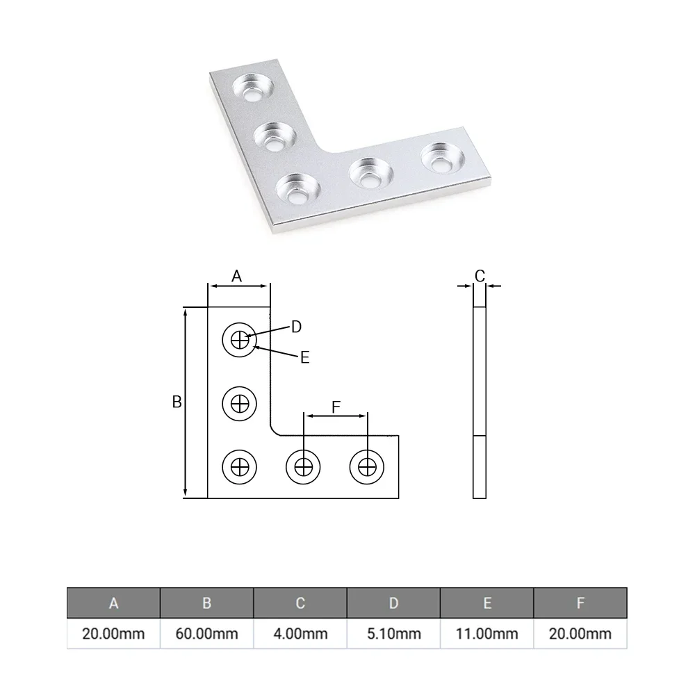 4Pcs/lot Openbuilds L Type 5 Holes 90Degree Joining Corner Connector Plate Angle Bracket Joint Strip for 2020 Aluminum Profile