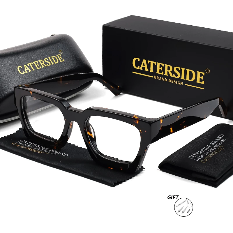 CATERSIDE Retro Quadratische Herren Optische Gläser Hochwertige Acetat Dicken Rahmen Brillen Damen Tägliche Lesebrille – Detail 5