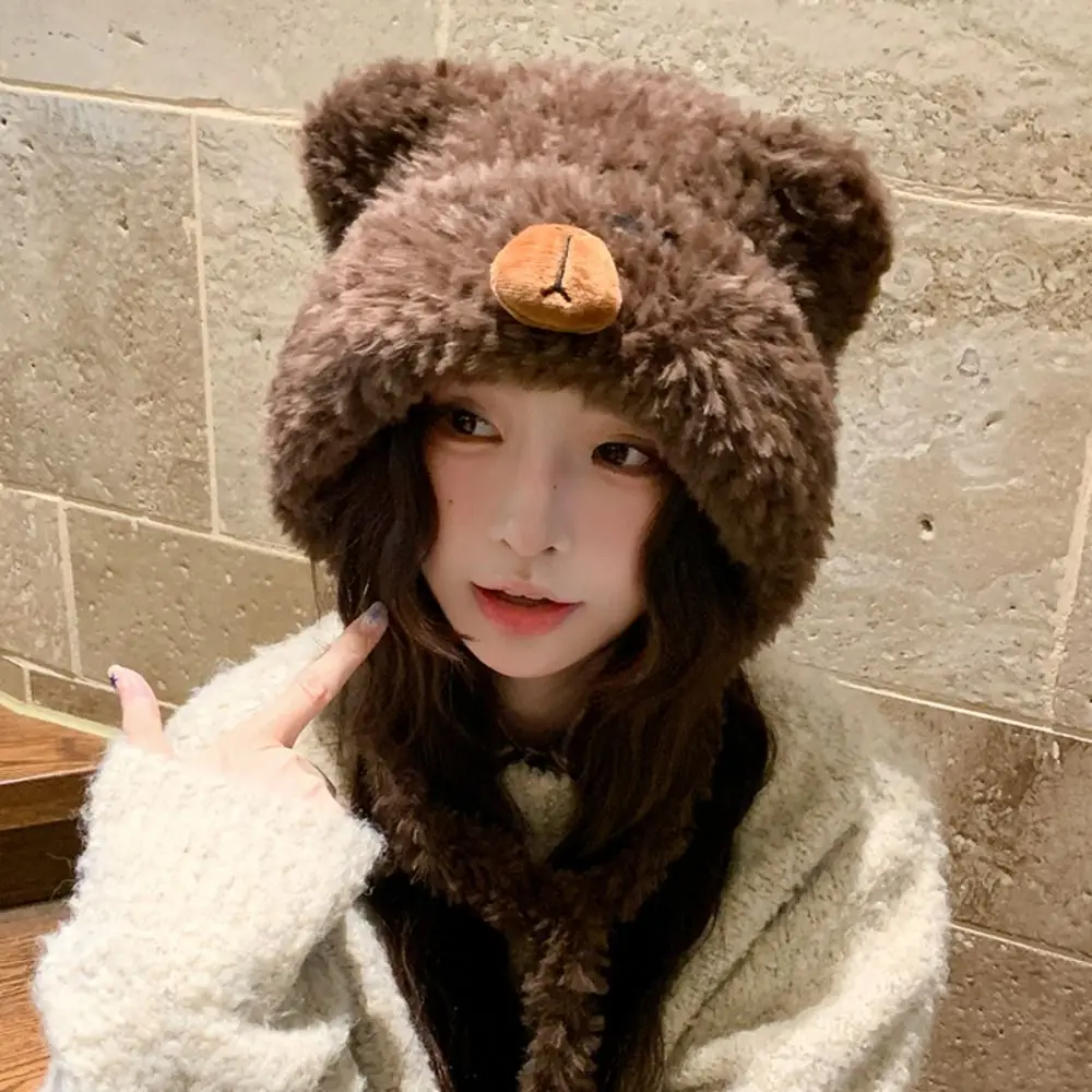 أزياء الكرتون كابيبارا السترة قبعة Kawaii مرونة الحيوانات آذان قبعة صغيرة بلون سميكة قبعة دافئة ركوب الدراجات #3