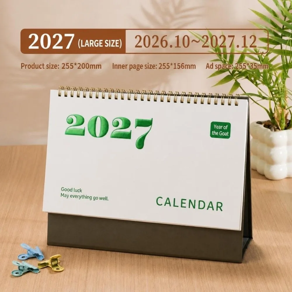 New 2027 Desk Calendar Minimalist Paper Desktop Calendar Double Ring Binding Thickened Base Office Calendar Workspace