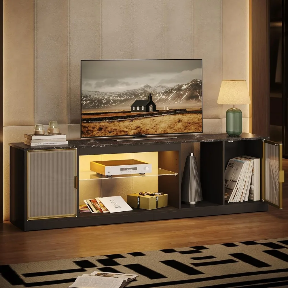 

Gaming TV Stand for TVs up to 80 inch, 70 inch LED Entertainment Center with Adjustable Glass Shelf & Translucent Doors Storage