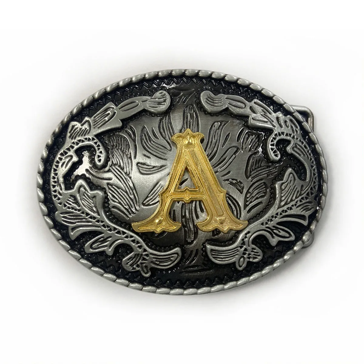 Western Cowboy Initial Letter ABC-XYZ Belt Buckle Vintage Floral Engraved Oval Belt Buckle Men Belt Accessories Dropshipping