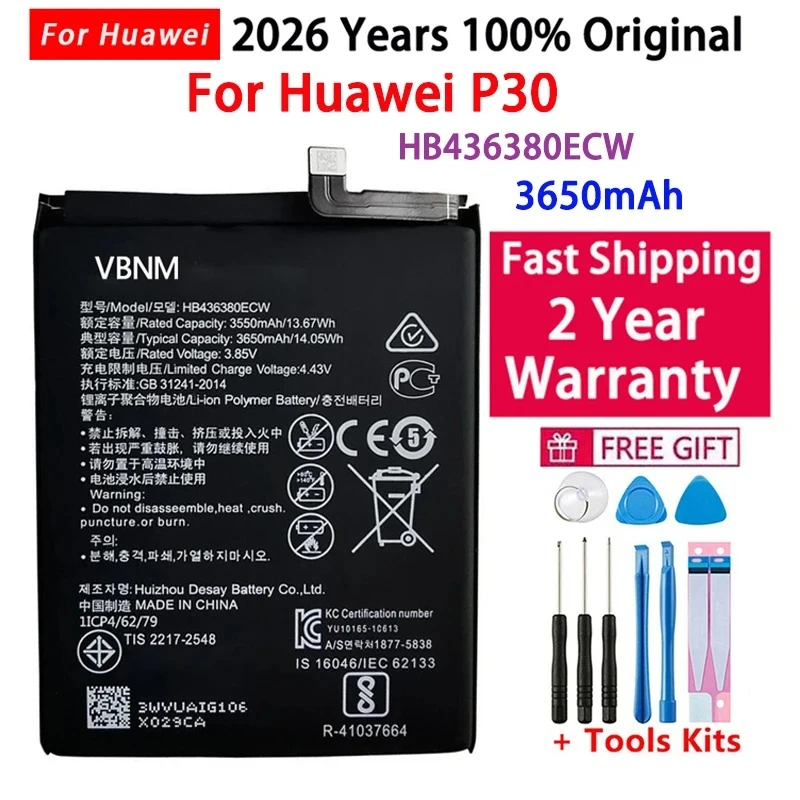 

Fast Shipping 100% Orginal HB436380ECW 3650mAh Battery For HUAWEI P30 ELE-L09 ELE-L29 ELE-AL00 ELE-TL00 Mobile Phone Batteries