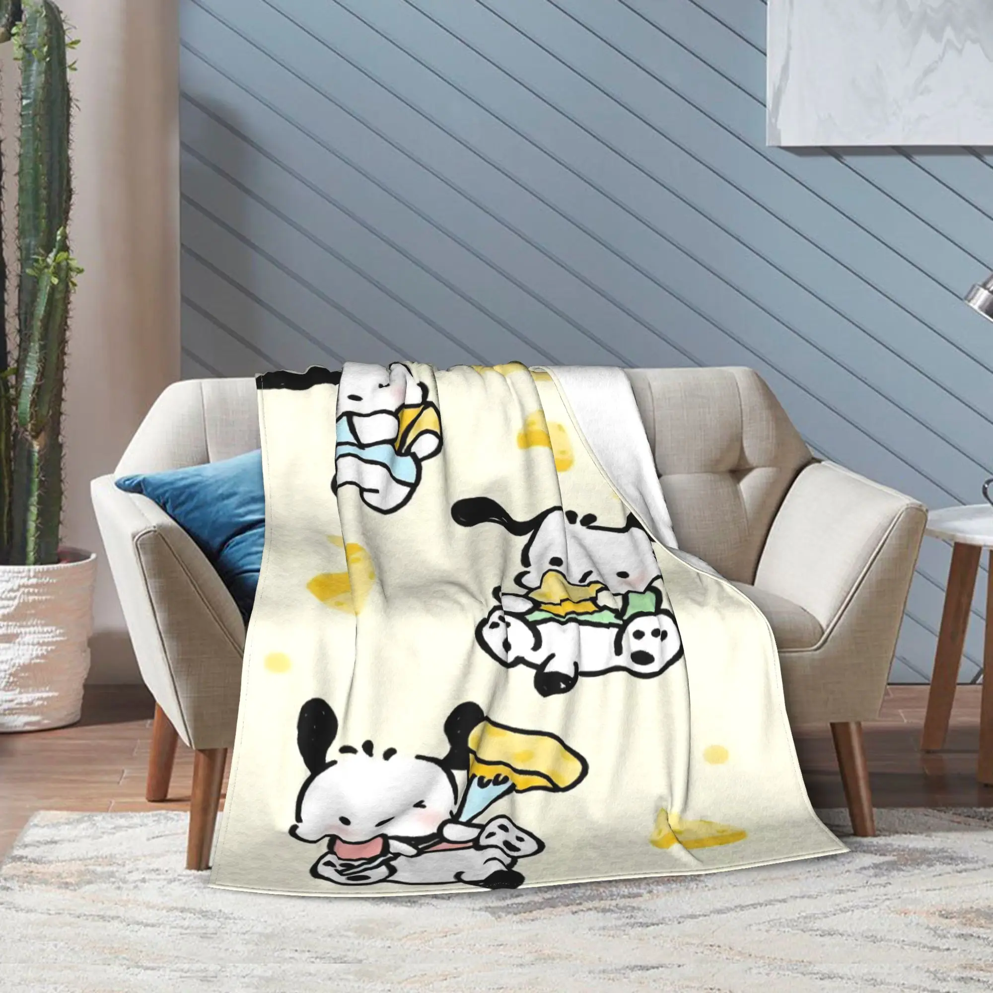 

Вязаные одеяла с милой собакой и рисунком Pochacco, фланелевые одеяла для спальни, дивана, украшение, легкое покрывало