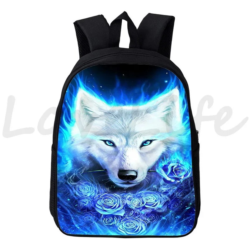 Kids Kindergarten Bag Animals Wolf Print Backpack for Preschool Boys Girls Waterproof School Bags Bookbag 12 Inch Baby Rucksack