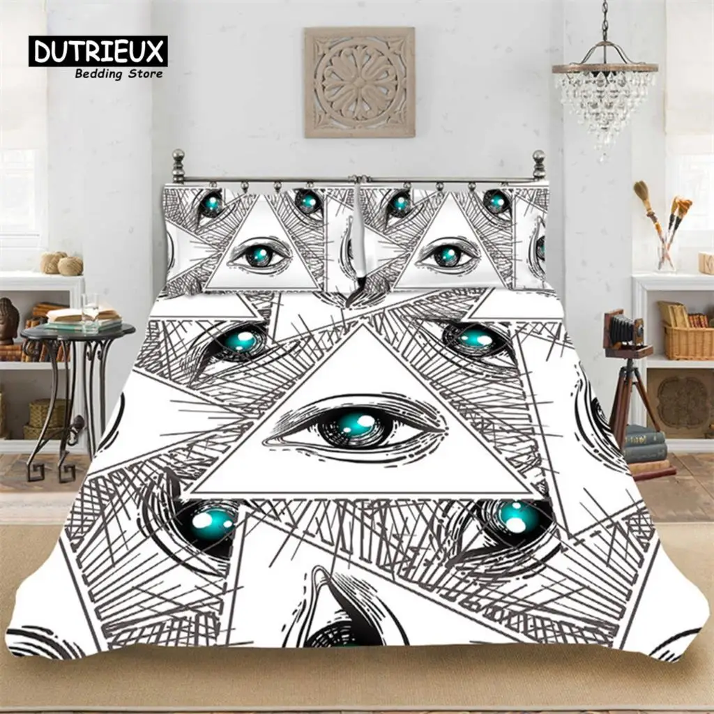 Geometric Duvet Cover Set Psychedelic Swirl Eyes Bedding Set Microfiber Colorful Abstract Pattern Quilt Cover With Pillowcases