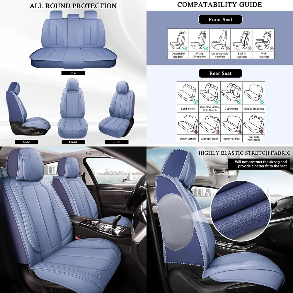 

Car Seat Covers Full Set, Universal Seat Cover for Car, Thickened Headrest Nappa Leather Automotive Seat Cushion Protector 5 Sea