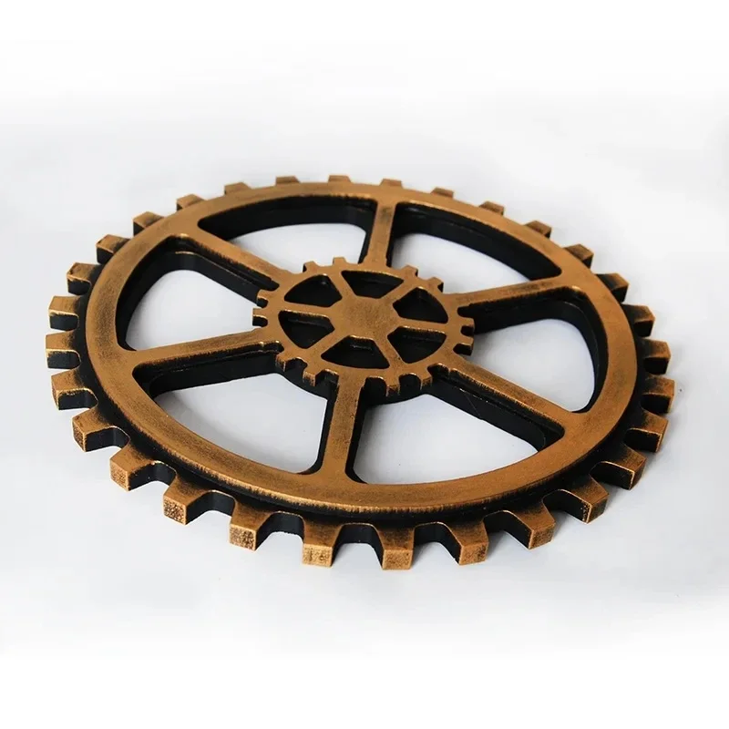 Ingranaggio per scultura Steampunk Gear, ruota in legno dorato vintage, ornamenti dal design retrò, decorazione da parete, artigianato in legno