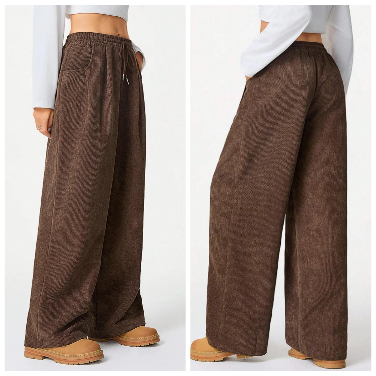 Autumn Winter Corduroy Wide Leg Pants Women 2026 Casual Elastic Waist Baggy Sweatpants Women Solid Color Loose Sport Trouser