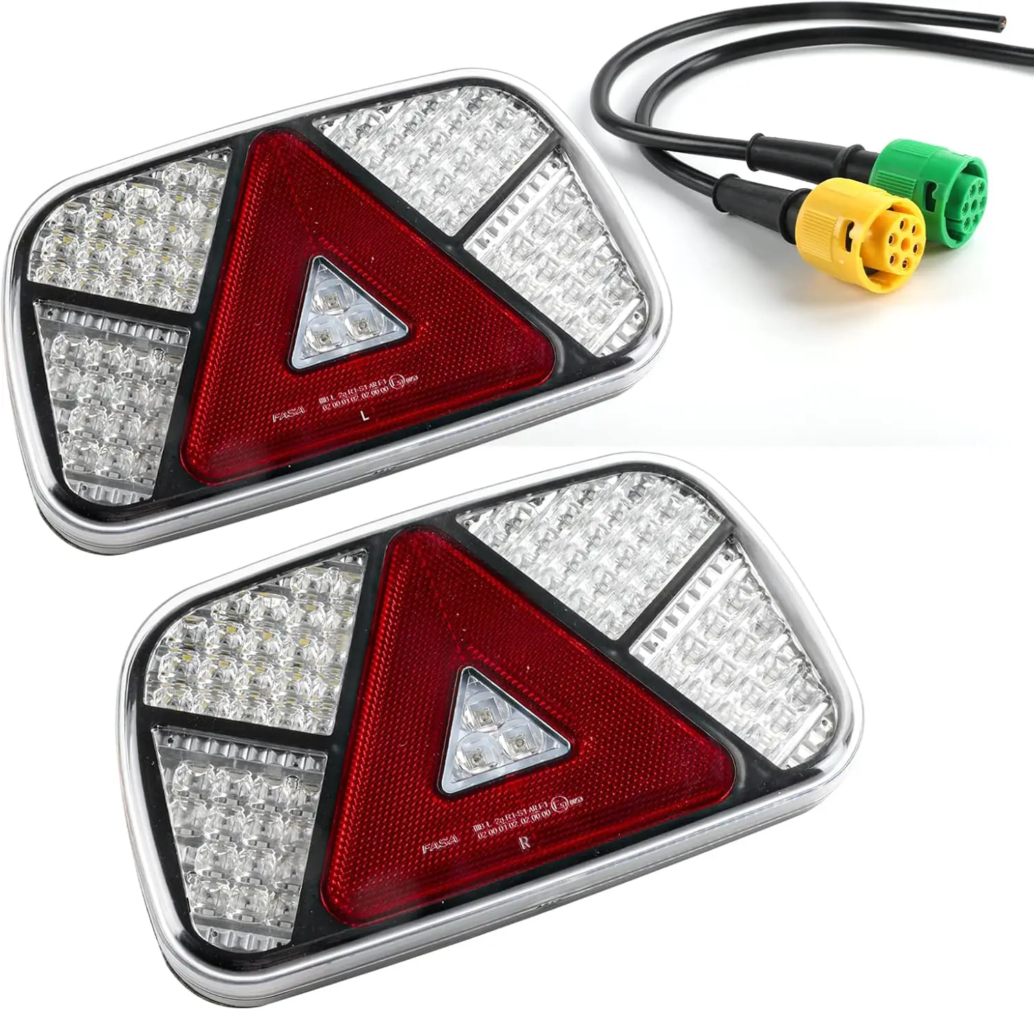 Trailer Tail Lights Kit 12V/24V Waterproof Turn Signal/Brake/Tail/Reverse/Fog/Reflector Light with 2pcs 30cm Long 6 Core Cable