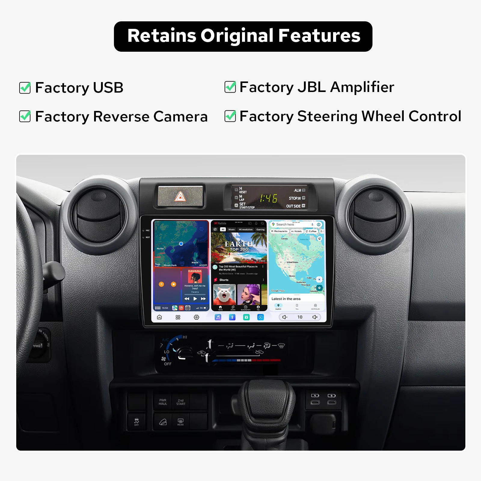 Plug and Play Car Stereo Radio for Toyota Land Cruiser 70 76 78 79 Series 2007-2022 Head Unit Fit OEM USB JBL Amplifier Reverse