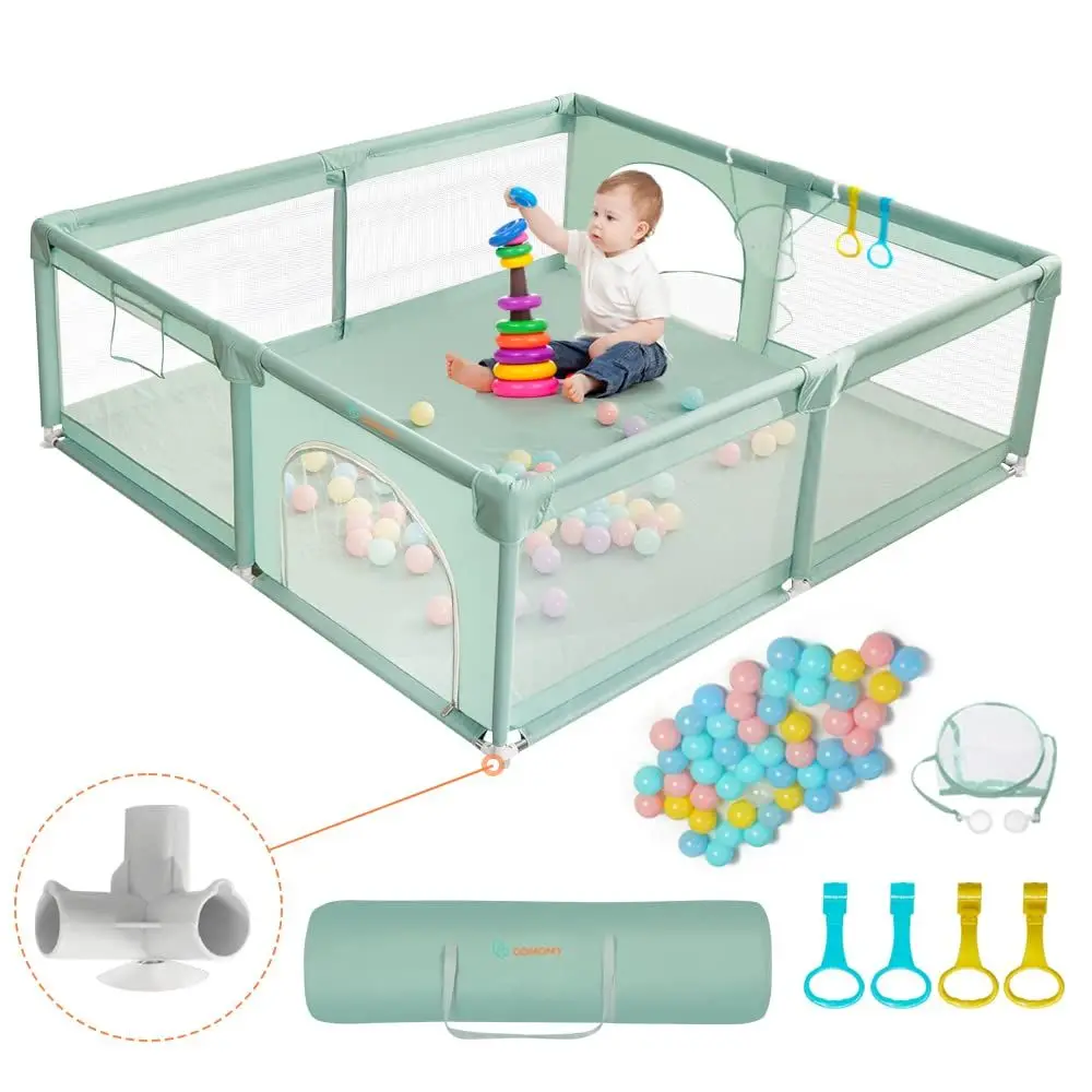 

Extra Large 63x63 Baby Playpen, Safe Non-Slip Mesh Fence, Indoor/Outdoor Kids Play Center, Dark Green