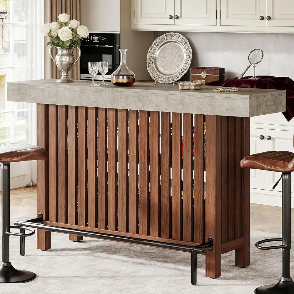 

Барный стол для улицы с местом для отдыха, 63 дюйма, 2-уровневый, с 2-уровневым хранением, высота 42 дюйма, для дома, кухни или бара, для гостиной