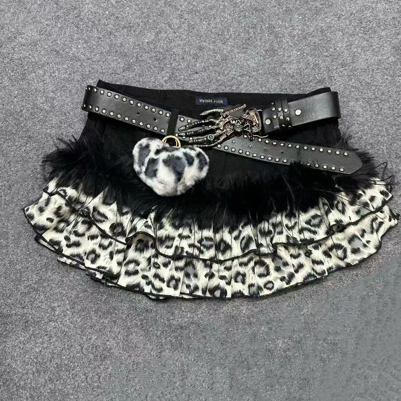 

Юбка в стиле Y2K с черно-белым леопардовым принтом, винтажная модная джинсовая юбка с элементами в стиле Харадзюку, кастомная уличная юбка в стиле гот-панк, повседневная юбка