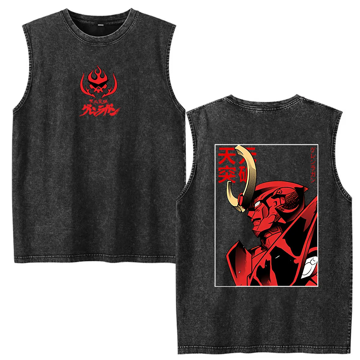 Vintage Washed Vest Kamina Tengen Toppa Gurren Lagann New Anime T Shirt Men's Women Summer 100% Cotto Oversized T-shirt Tank Top