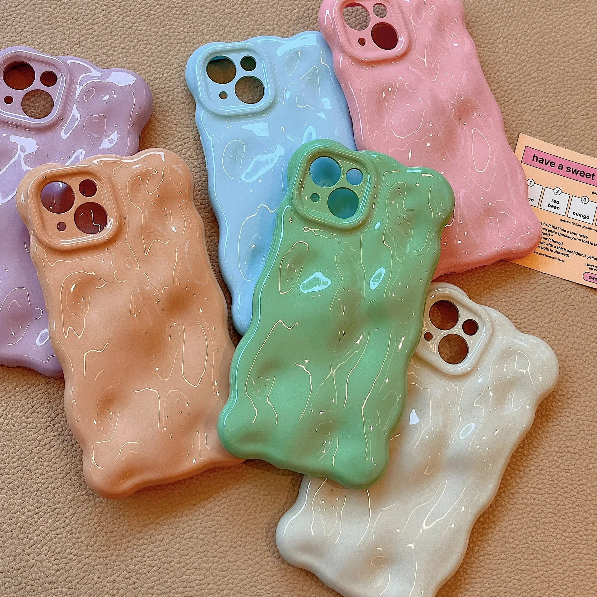 Ins Simplicity Solid Color Macaron Waves Bubbles Phone Cover Case for iPhone 16 15 14 13 12 11 Pro Max Plus