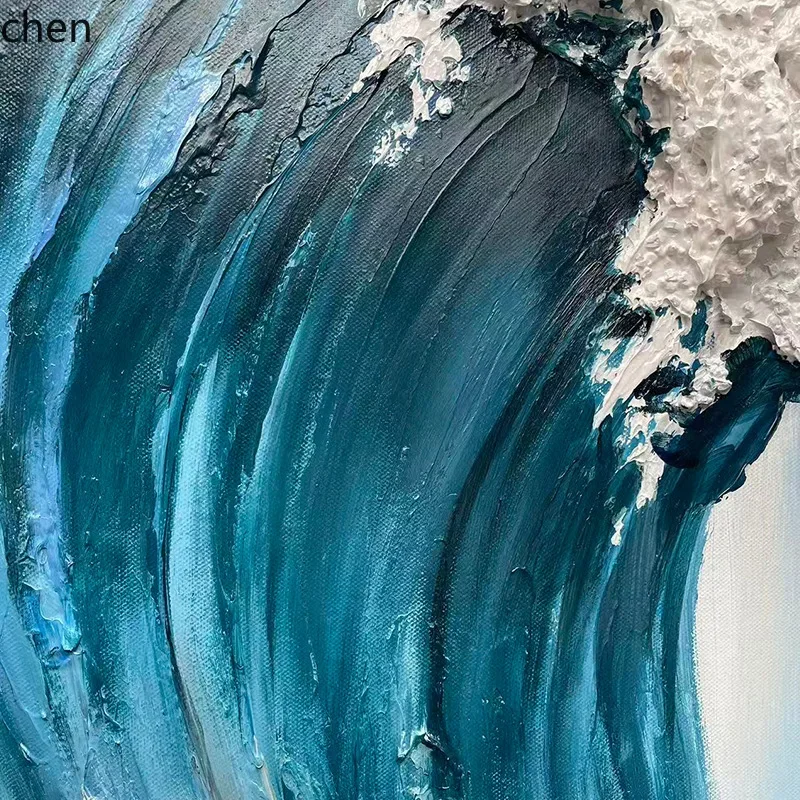 ocean wave oil painting quartz thick texture living room bedroom wall art
