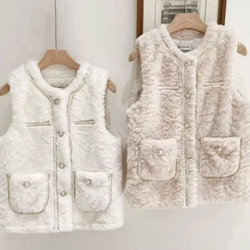 Gilets en Fausse Fourrure pour Femmes, Style Coréen, Simple, Décontracté, Chaud, Doux, en Peluche, Urbain, à la Mode, Assortis avec Tout