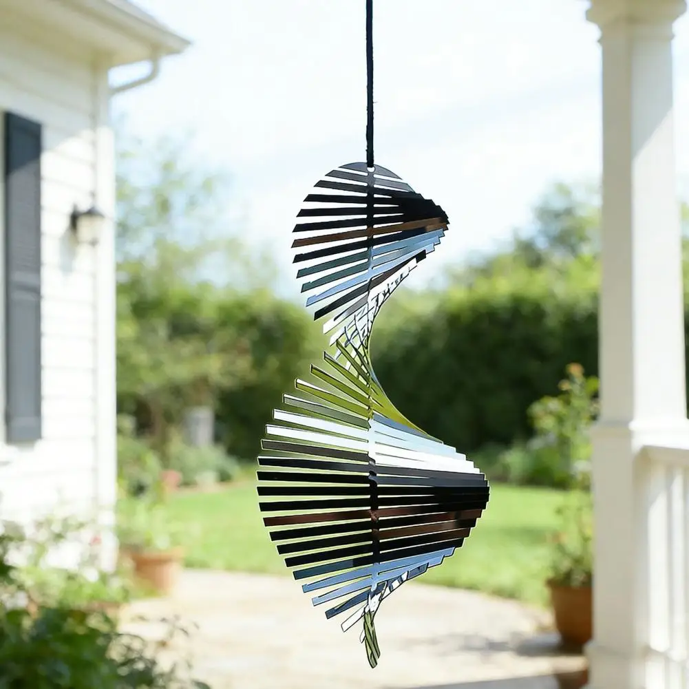 Stainless Steel Wind Spinner Easy Assemble Wind Spinner Stainless Steel Spiral Wind Spinner with Hook 3d Reflective Hanging