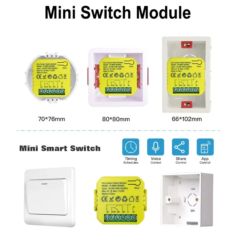 ドライコンタクト WiFi スイッチリレー 5A Tuya スマートライフアプリリモコンタイミング DC 12/24V AC 100-240V Google ホーム Alexa をサポート