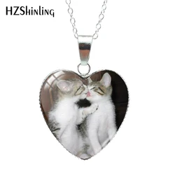 2020 Cartoon cats Patten Heart Shaped Glass Dome Neckalce Fashion Cute Animal Handmade Crafts Jewelry hz3