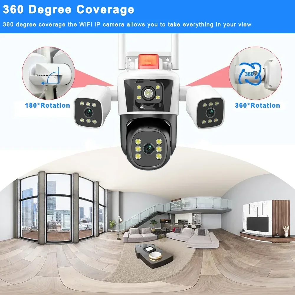 6K 12MP IP Camera Three Lens Security Protection Monitor 4K 8MP Dual Screen Outdoor WiFi PTZ CCTV Video Surveillance AI Tracking