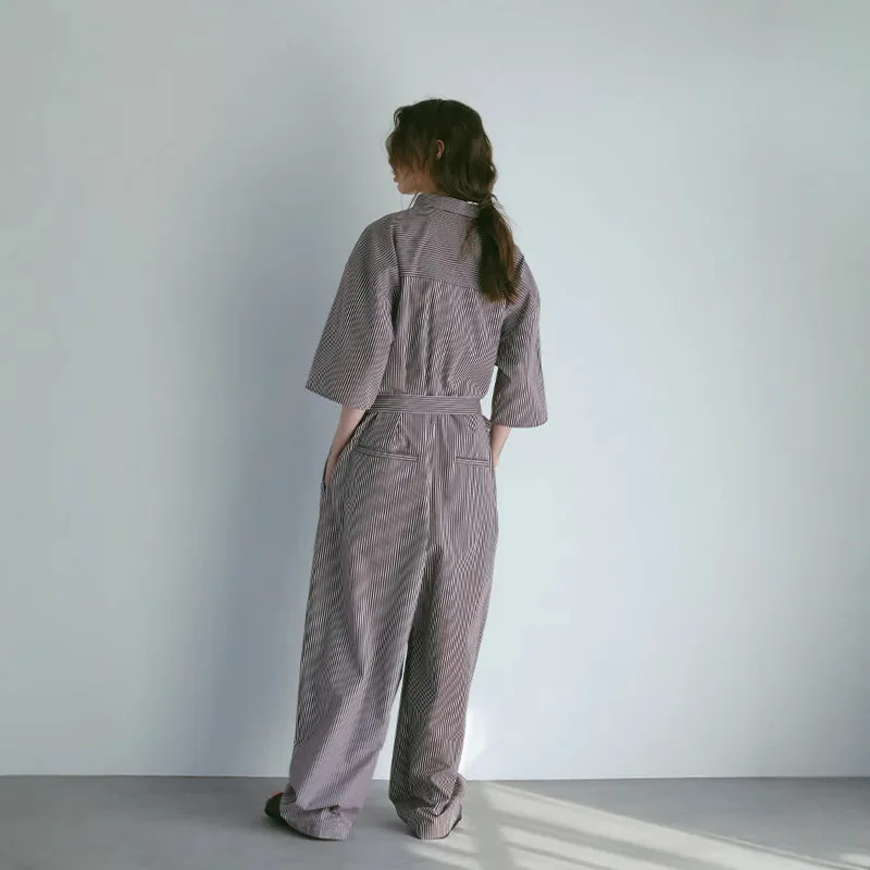 

Gagarich Summer New 2025 Japanese Simple Style Fashionable Retro Stripe Design Shirt Style Jumpsuit Women