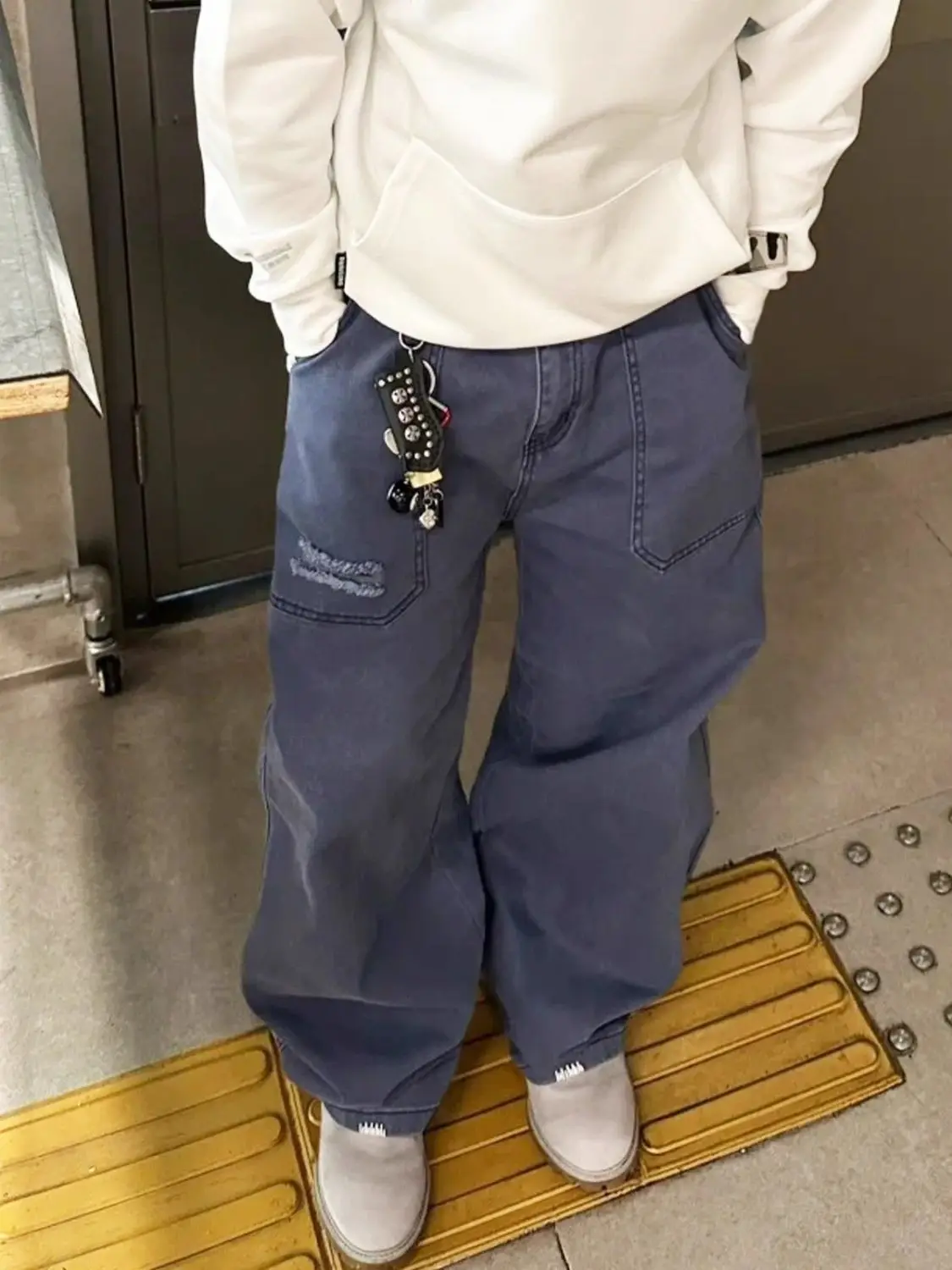 

Women's Rough Edge Design Vintage High Waisted Jeans Cool Girl Wide Leg Autumn Streetwear Trouser Female Casual Y2k Denim Pants