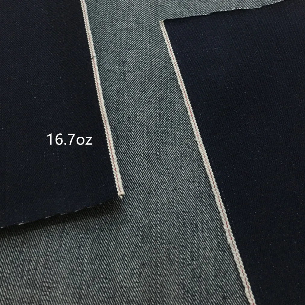 16.7oz Heavy Denim Jeans Fabric Red Selvage Dark Blue Unwashed Selvedge Denim Cloth For Cowboy Jacket W3628302E